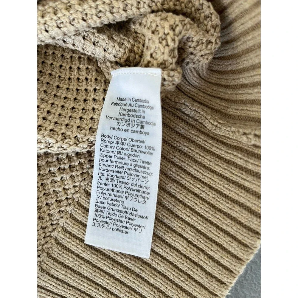 J. Crew Waffle Garter Knit 1/4 Zip Pullover Sweater 100% Cotton Mens Medium Tan